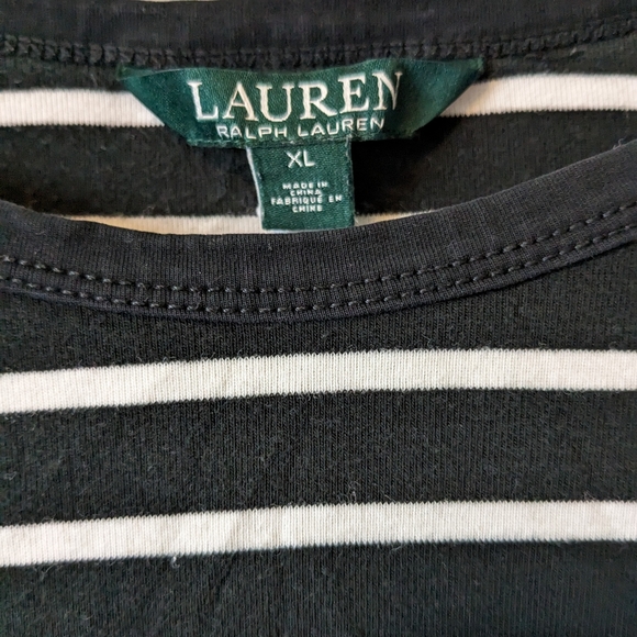 Lauren Ralph Lauren Nautical Top Black White Stripe Boat Neck 3/4 Sleeves Sz.XL - Picture 5 of 5